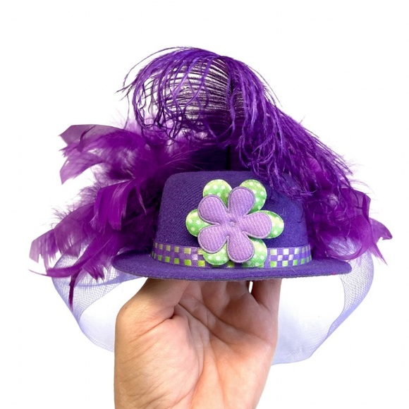 Purple Fascinator Hat Halloween Cosplay Mini Top Hat Hair Accessory - Picture 2 of 6